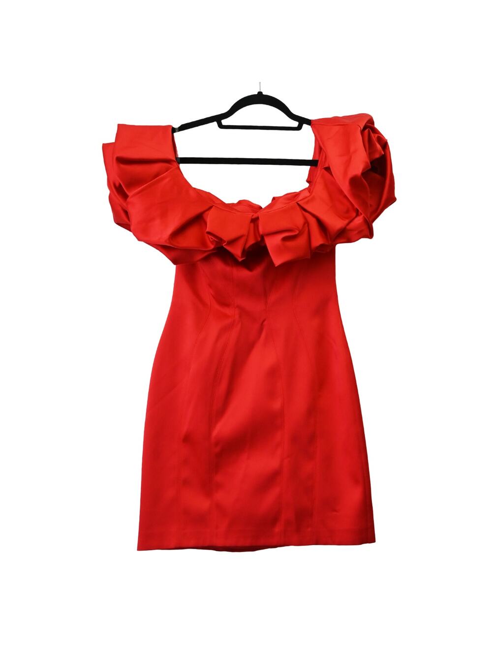 Gigi's Vienna Spanish Red Ruffled Off Shoulder Satin Mini Dress Size M